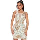 Tight round neck sequined hip hugging dress
