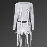 Bow Perspective Top Lace tassel Strap Shorts Set