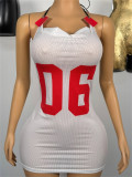 Mesh printed suspender leather strapless backless dress
