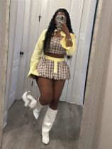 Checkered jacket, strapless and hip hugging skirt set