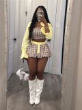 Checkered jacket, strapless and hip hugging skirt set