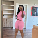 Short sleeved round neck flared shorts two-piece set