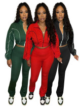 Splicing color blocking zipper micro horn two-piece set