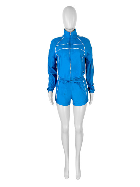 Long sleeved zipper woven shorts two-piece set