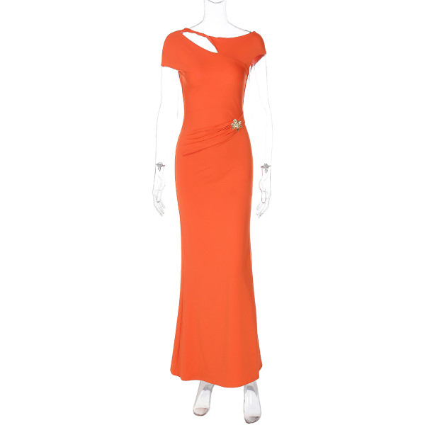Backless waist cinched short sleeved dress
