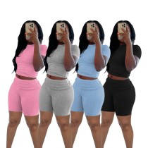 Short sleeved round neck flared shorts two-piece set