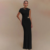 Backless waist cinched short sleeved dress