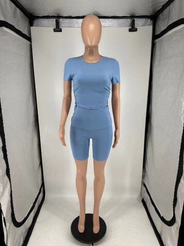 Short sleeved round neck flared shorts two-piece set