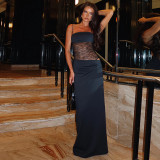 Lace patchwork suspender see through hollow dress