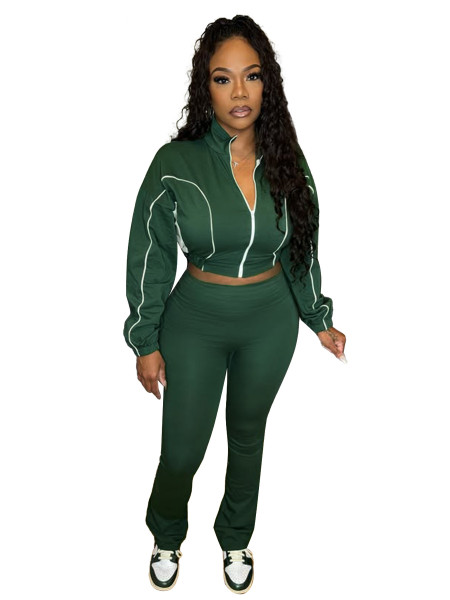 Splicing color blocking zipper micro horn two-piece set