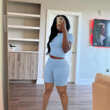Short sleeved round neck flared shorts two-piece set