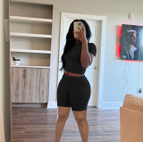 Short sleeved round neck flared shorts two-piece set
