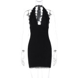 Lace lace backless lace up dress with wrapped buttocks
