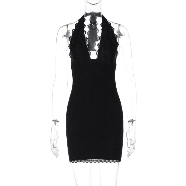 Lace lace backless lace up dress with wrapped buttocks