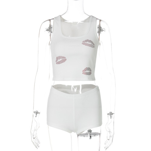Rhinestone exposed navel vest sports leggings set S5318637K