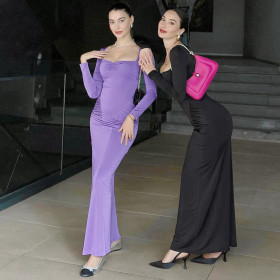 Slimming pleated long sleeved dress D4817091K