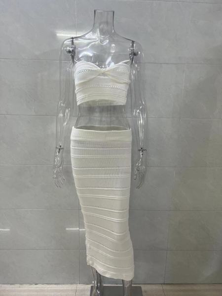 Hollow out perspective strapless top, hip hugging long skirt two-piece set JP835