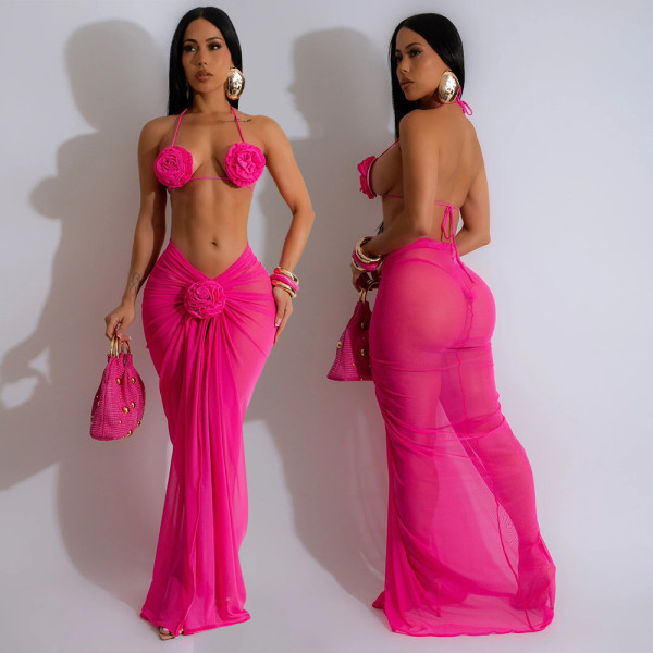 Bareback tied neck bikini three piece set CY901272