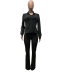 Striped zipper long sleeved jacket strapless sports three piece set CM9525