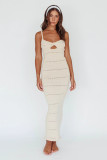 Sling, hollow out, twisted, knitted jumpsuit, long skirt JP839-1