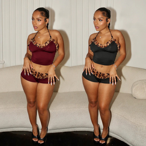 Two piece set of lace up short top and shorts CY901444