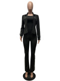 Striped zipper long sleeved jacket strapless sports three piece set CM9525