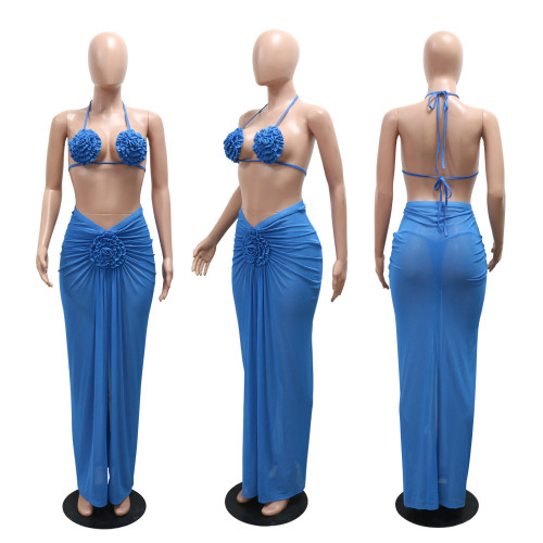 Bareback tied neck bikini three piece set CY901272