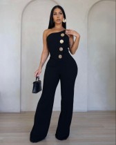 Strapless large button sleeveless sports jumpsuit AJ4477
