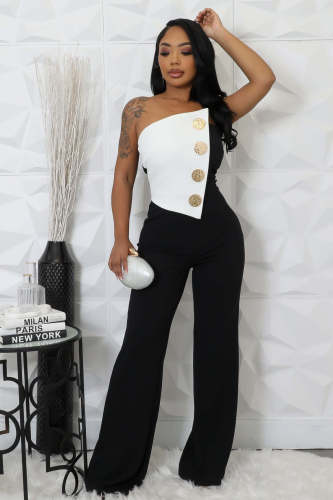 Strapless large button sleeveless sports jumpsuit AJ4477