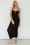 Sling, hollow out, twisted, knitted jumpsuit, long skirt JP839-1