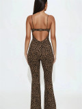 Sleeveless leopard print backless suspender strapless high waisted hip lifting jumpsuit XS-L45500