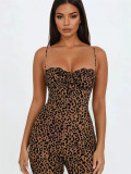 Sleeveless leopard print backless suspender strapless high waisted hip lifting jumpsuit XS-L45500