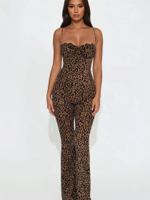 Sleeveless leopard print backless suspender strapless high waisted hip lifting jumpsuit XS-L45500