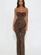 Sleeveless leopard print backless suspender strapless high waisted hip lifting jumpsuit XS-L45500