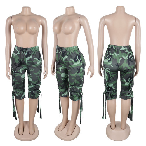 Fashionable pocket camouflage workwear shorts A7519