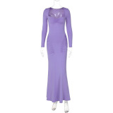 Slimming pleated long sleeved dress D4817091K
