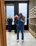 Striped zipper long sleeved jacket strapless sports three piece set CM9525