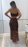 Leopard print chest wrapped mesh dress Y6060