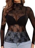 Long sleeved transparent shirt with see through lace top Q797101127335