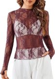 Long sleeved transparent shirt with see through lace top Q797101127335