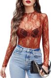 Long sleeved transparent shirt with see through lace top Q797101127335