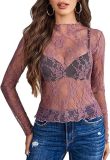 Long sleeved transparent shirt with see through lace top Q797101127335