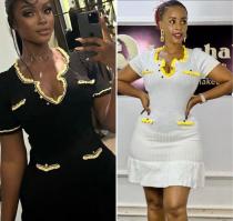 French ruffled short sleeved knitted dress with buttons and fake pockets