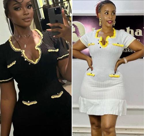 French ruffled short sleeved knitted dress with buttons and fake pockets