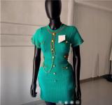 Short sleeved waist slimming A-line skirt knitted dress