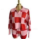 Sports checkered knit two-piece set