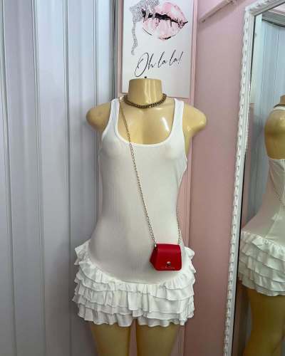 Pit stripe dress and fluffy skirt