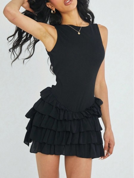 Pit stripe dress and fluffy skirt