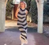 Tight striped fringe fur dress, knitted dress