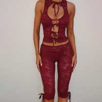 Low cut lace patchwork shorts set with lace straps Low cut lace patchwork shorts set with lace straps